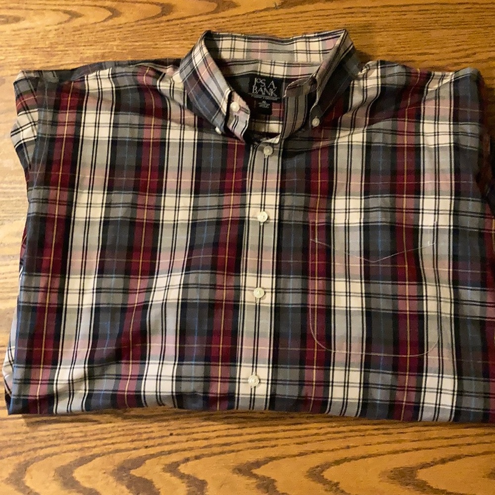 Jos A Bank classic maroon plaid long sleeve shirt